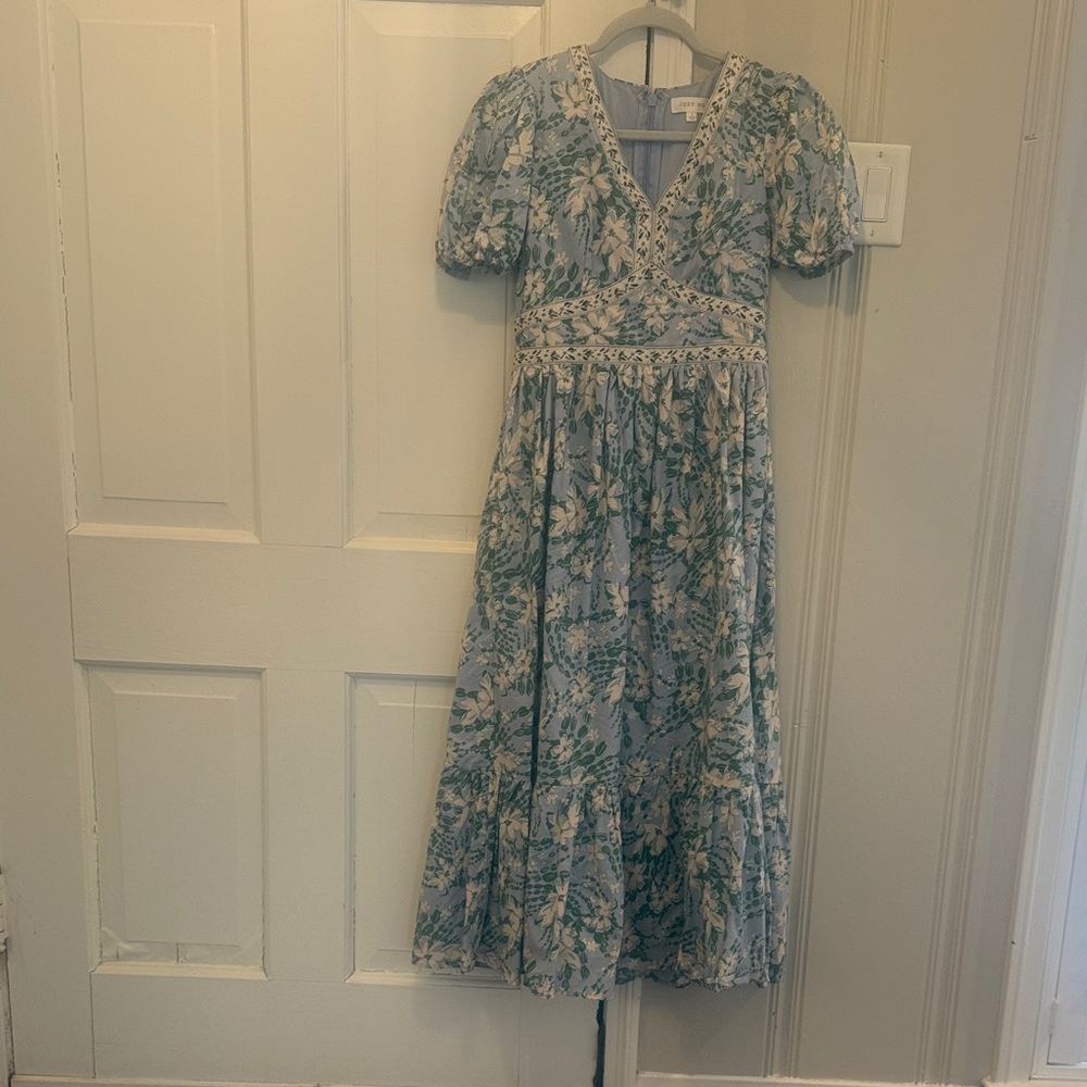 Just Me Blue and White Floral Midi Dress